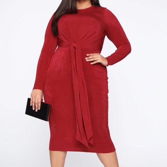 Fashion Nova Dresses & Skirts - Fashion Nova Size 2xl Burgundy Tie Front Bodycon Midi Dress